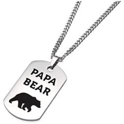 Tstars Dog Tag Gift for Dad - Papa Bear Stainless Steel Pendant Necklace for Father/Grandpa from Daughter/Son Fathers Day Jewelry with Gift Box