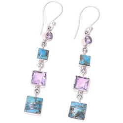 NOVICA Multi-Gem Amethyst .925 Sterling Silver Dangle Earrings, Tantalizing Tiers