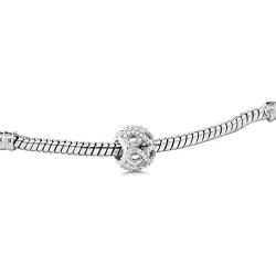 Gem Stone King 925 Sterling Silver White CZ Infinity Round Bead Charm Compatible W/Pandora Bracelets