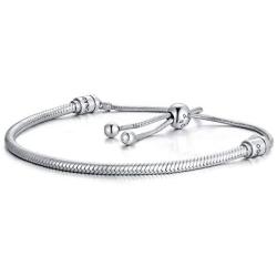 LONAGO Jewelry Moments Slider Snake Chain Charm Bracelet 925 Sterling Silver Sliding Clasp Adjustable Link Fit Pandora Charm Bead Birthday Gift for Women Mom