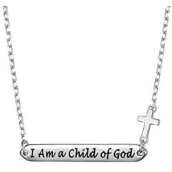 JZMSJF 925 Sterling Silver Faith I Am a Child of God Bar Pendant Necklace with Little Cross Jewelry Gifts for Women Adults