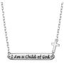 JZMSJF 925 Sterling Silver Faith I Am a Child of God Bar Pendant Necklace with Little Cross Jewelry Gifts for Women Adults
