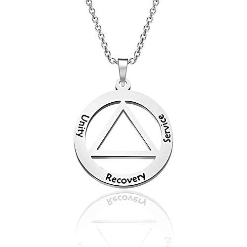 KUIYAI Unity Service Recovery Necklace AA Symbol Necklace Serenity Necklace Serenity Prayer Alcoholics Anonymous Jewelry