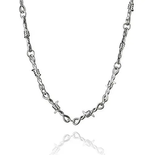 KDIZI Eboy Chains Punk Style Barbed Wire Necklace for Men Silver 20 Inches