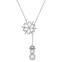 LINLIN FINE JEWELRY 925 Sterling Silver CZ Snowflake Cute Snowman Y-Shaped Lariat Necklace for Women Girls,20''