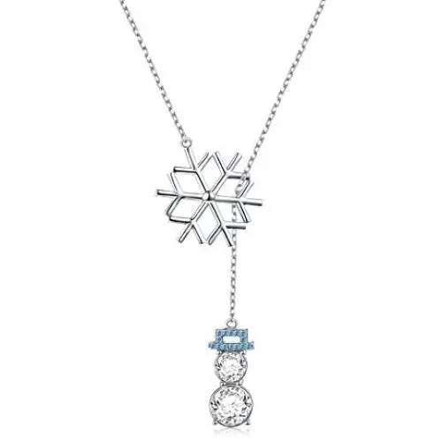 LINLIN FINE JEWELRY 925 Sterling Silver CZ Snowflake Cute Snowman Y-Shaped Lariat Necklace for Women Girls,20''