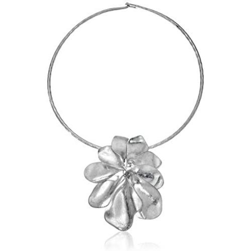 Robert Lee Morris ''Femme Petal'' Sculptural Flower Wire Collar Silver Pendant Necklace