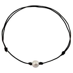 Single Pearl Choker Necklace can be Adjustable Leather Cord One Bead Jewelry for Women Handmade