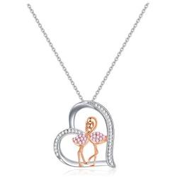 Flamingo Jewelry for Women Sterling Silver Lovely Flamingo Bird Necklace Heart Animal Pendant CZ Chain Fashion Birthday Gift for Flamingo Lovers Her