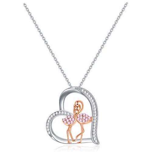 Flamingo Jewelry for Women Sterling Silver Lovely Flamingo Bird Necklace Heart Animal Pendant CZ Chain Fashion Birthday Gift for Flamingo Lovers Her