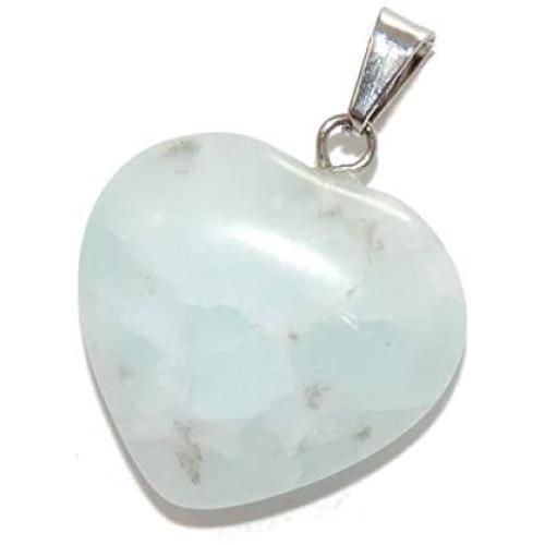 Big Heart Collection – 20mm Classic Kiwi Jasper Mint Green - Natural Gemstone Tribal Ethnic Carved Necklace - Stainless Steel Bail