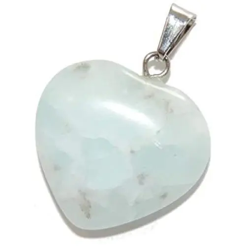 Big Heart Collection – 20mm Classic Kiwi Jasper Mint Green - Natural Gemstone Tribal Ethnic Carved Necklace - Stainless Steel Bail