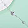 PEIMKO Greek Adjustable Protection Sterling Silver Evil Eye Hamsa Hand Bracelet, Blue Cubic Zirconia Link Bracelet for Women Ladies