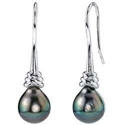 THE PEARL SOURCE Genuine Baroque Black Tahitian South Sea Cultured Pearl Denise Earrings for Women