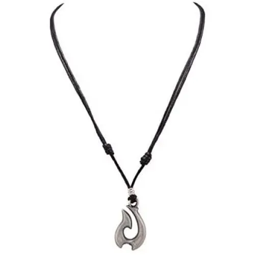 BlueRica Tribal Hook Pendant on Adjustable Black Rope Cord Necklace (Old Silver) BlueRica Tribal Hook Pendant on Adjustable Black Rope Cord Necklace (Old Silver)