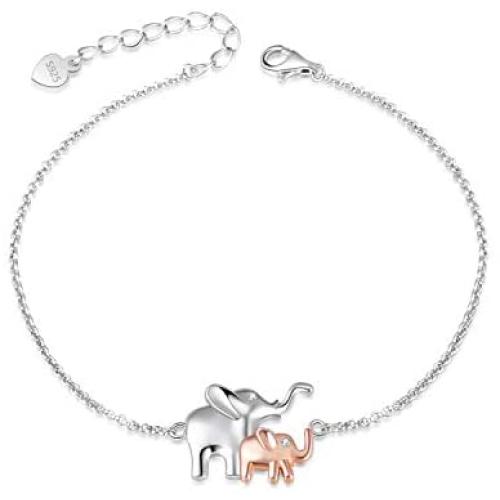 FREECO Mother and Daughter Elephant Bracelet 925 Sterling Silver Elephant Jewelry for Women Girls (Elephant Bracelet)