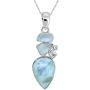 YoTreasure 2'' Larimar Raw Blue Topaz Solid 925 Sterling Silver Chain Pendant
