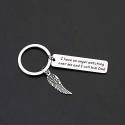 Gzrlyf Dad Memorial Keychain Sympathy Gifts for Loss of Father I Have an Angel Watching Over Me and I Call Him Dad