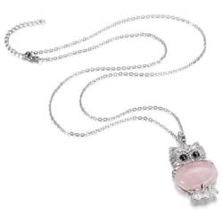 Top Plaza Owl Necklaces Rose Quartz Healing Crystal Stone Pendant Necklace Reiki Spiritual Energy Gemstone Quartz Jewelry Owl Gift for Women Girls