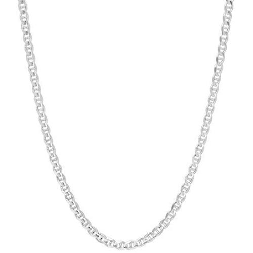 4mm .925 Sterling Silver Flat Mariner Link Anchor Chain Necklace