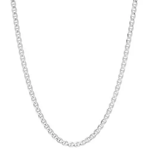 4mm .925 Sterling Silver Flat Mariner Link Anchor Chain Necklace 4mm .925 Sterling Silver Flat Mariner Link Anchor Chain Necklace