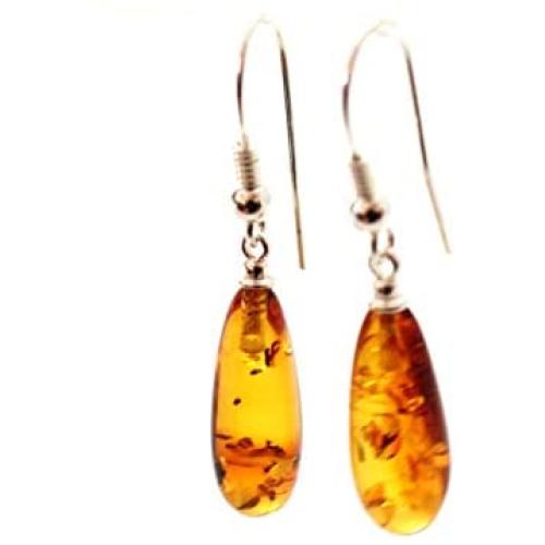Baltic Amber Earrings For Women with Silver - Drop Dangle - Drop Shape - TipTopEco (Cognac)