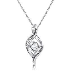Sllaiss Sterling Silver Engraved “Always My Sister Forever My Friend” Zirconia Pendant Necklace for Women Girls, Sister’s/Friends’ Birthday Gifts, Set with Swarovski Zirconia