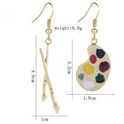 2 Pairs Unique Charm Chic Artist Matte Gold Plated Colorful Palette Paint Brush Asymmetric Dangle Drop Earrings Personality Creative Lightweight Painter Jewelry for Women Girls Art Teacher Gifts