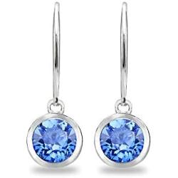 Sterling Silver 6mm Round Bezel Dangle Leverback Earrings Made with Swarovski Crystals