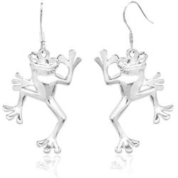 Sterling Silver Dancing Frog Dangle Hook Earrings