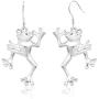 Sterling Silver Dancing Frog Dangle Hook Earrings
