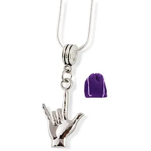 Sign Language ASL I Love You Charm Necklace Pendant American Sign Language Silver Plated Jewelry Gift Men Women Sign Language ASL I Love You Charm Necklace Pendant American Sign Language Silver Plated Jewelry Gift Men Women