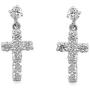 Jewelili 10K White Gold 2MM and 3MM Swarovski White Cubic Zirconia Cross Dangle Earrings