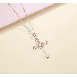 FANCIME White Gold Rose Gold Plated 925 Sterling Silver Embossed Infinity Cross Crucifix Delicate Pendant Necklace Dainty Pendant with Round CZ Fine Jewelry for Women Girls,16+2'', 18”
