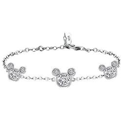 MixiuEuro Women Girls Micky Bracelets, 925 Sterling Silver Cubic Zirconia Mouse Bracelets Jewellery Gift For Girls Child