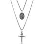 Steve Madden 28'' Oxidized Stainless Steel Box Chain Cross and Marie Concue Sans Peche Oval Medallion Duo Pendant Necklace For Men