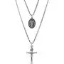 Steve Madden 28'' Oxidized Stainless Steel Box Chain Cross and Marie Concue Sans Peche Oval Medallion Duo Pendant Necklace For Men Steve Madden 28'' Oxidized Stainless Steel Box Chain Cross and Marie Concue Sans Peche Oval Medallion Duo Pendant Necklace For Men