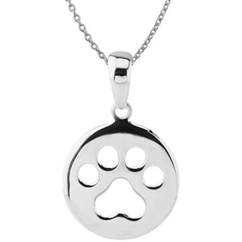 Sterling Silver Small Circle Dog Paw Print Pendant Necklace, 18''