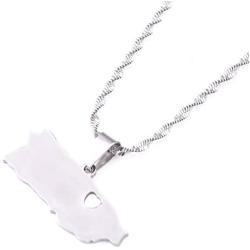 Silver Stainless Steel Puerto Rico Map Pendant Necklaces Puerto Ricans Map Jewelry