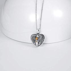 KINGWHYTE Urn Necklaces for Ashes for Women 925 Sterling Silver Two Tone Angel Heart Shape Cremation Jewelry for Ashes of Loved Ones Keepsake