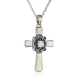 Oxidized 925 Sterling Silver Gemstone with Celtic Knot Cross Pendant, 18''