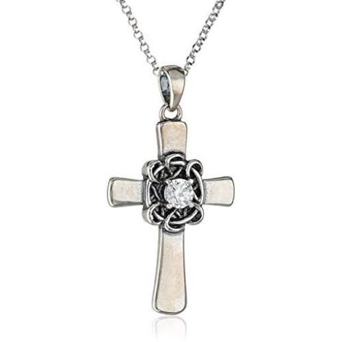 Oxidized 925 Sterling Silver Gemstone with Celtic Knot Cross Pendant, 18''