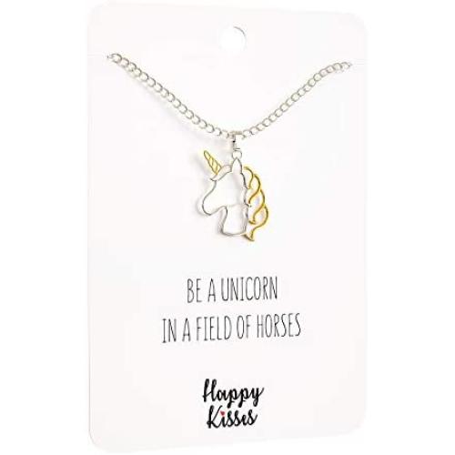 Happy Kisses Unicorn Necklace – Unicorn Pendant – Gold & Silver – Message Card - Kids & Women