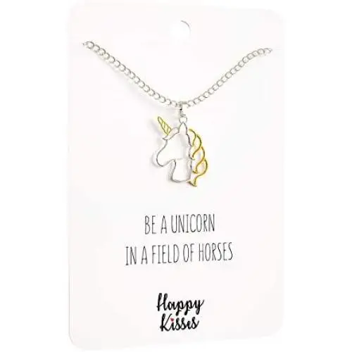 Happy Kisses Unicorn Necklace – Unicorn Pendant – Gold & Silver – Message Card - Kids & Women Happy Kisses Unicorn Necklace – Unicorn Pendant – Gold & Silver – Message Card - Kids & Women