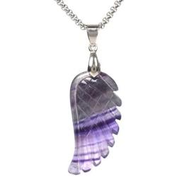 JUST IN STONES Carved Gemstone Crystal Healing Reiki Chakra Charm Angel Wing Pendant Necklace 20 Inch