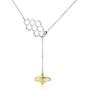 Bee Necklace Sterling Silver Gold Plated Geometric Honeycomb Bumble Bee Y-Necklace Beehive and Bee Pendant Necklace