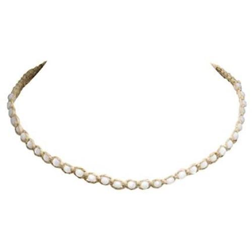 BlueRica Hemp Cord Macrame Choker Necklace with Cats Eye (White)