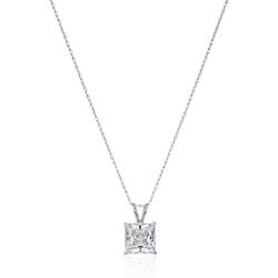 Jewelili 10K Gold Princess Cut Swarovski Zirconia Solitaire Pendant Necklace, 18 Rope Chain