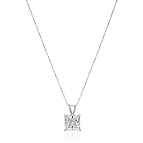 Jewelili 10K Gold Princess Cut Swarovski Zirconia Solitaire Pendant Necklace, 18 Rope Chain