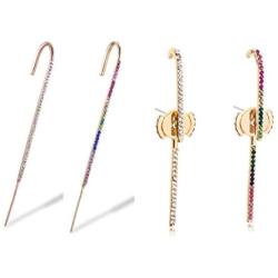 4Pcs Ear Cuffs Crawler Hook Earrings Ear Wrap Crawler Earrings Rainbow Colorful Crystal Stud Earring for Girls Womans Jewelry Decoration Gift